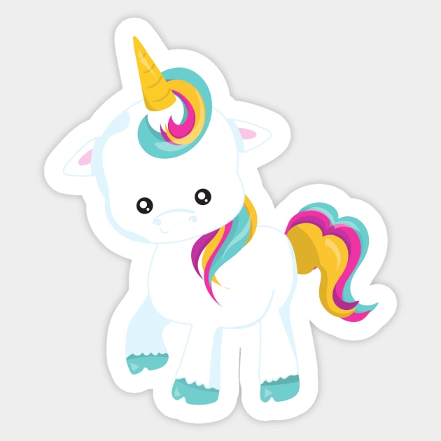 Little Unicorn, Cute Unicorn, Magical Unicorn Sticker by Jelena Dunčević